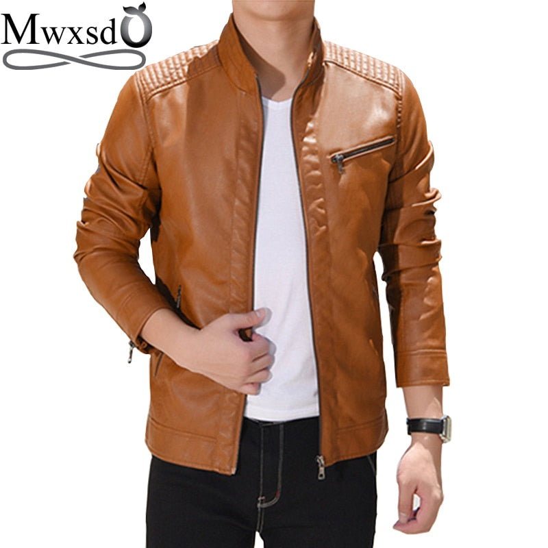 brand autumn men pu leather jackets men's slim fit stander collar leather jacket and coat