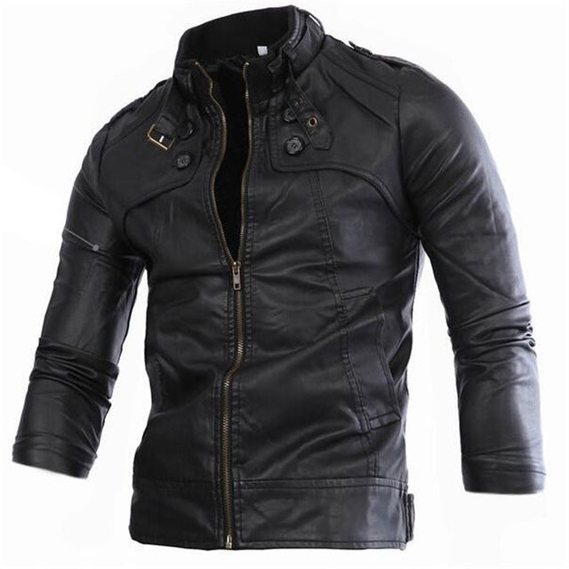 leather jacket men korean slim stand collar fur coats high quality fashion