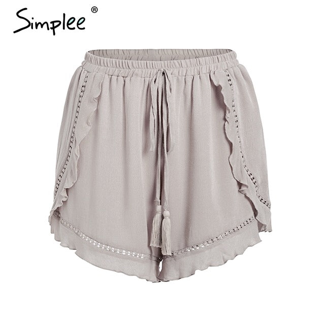 ruffle tassel mini shorts women floral print beach summer shorts female streetwear elastic hight waist shorts