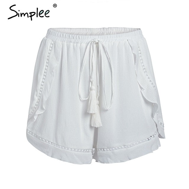 ruffle tassel mini shorts women floral print beach summer shorts female streetwear elastic hight waist shorts