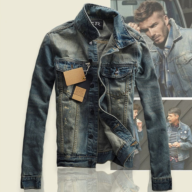 fashion solid casual slim fits men's denim jacket