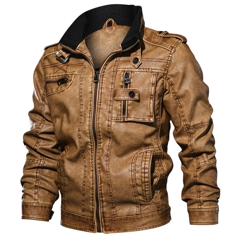 men's leather jackets thick warm tactical pilot multi-pocket