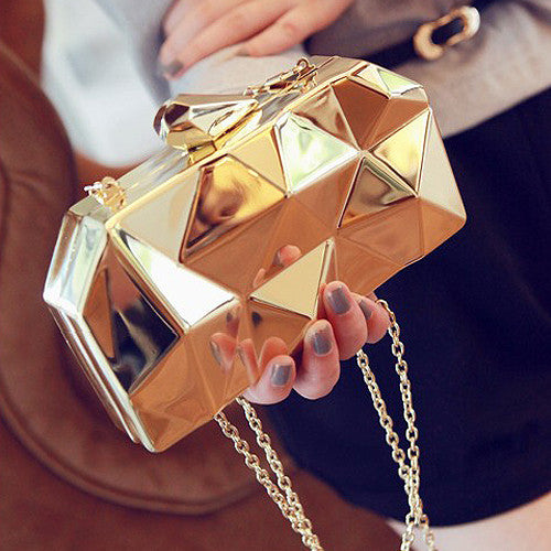 new fashion geometric three-dimensional metal chain ladies handbag evening bag day clutches mini purse wedding party bag