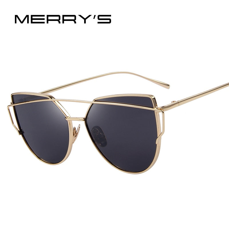 merry's fashion women cat eye sunglasses classic brand designer twin-beams sunglasses coating mirror flat panel lens