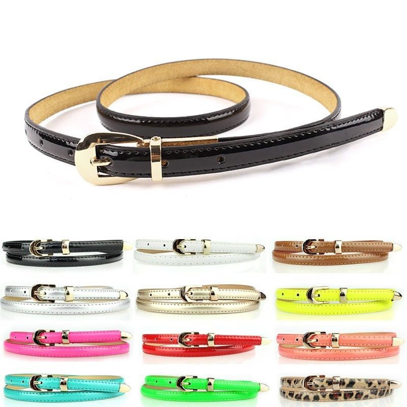 women candy color narrow thin skinny pu leather waist belt