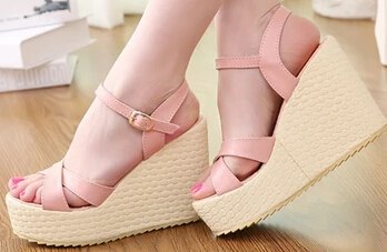 korean style women summer wedges chunky heel  ankle wrap open the toe fashion sandals shoes