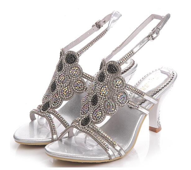 women high heels crystal open the toe sandals real leather summer bridal shoes