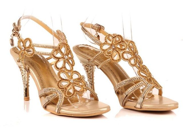 high heels crystal genuine leather women fashion sandals plus size lady open the toe rhinestones flowers summer shoes