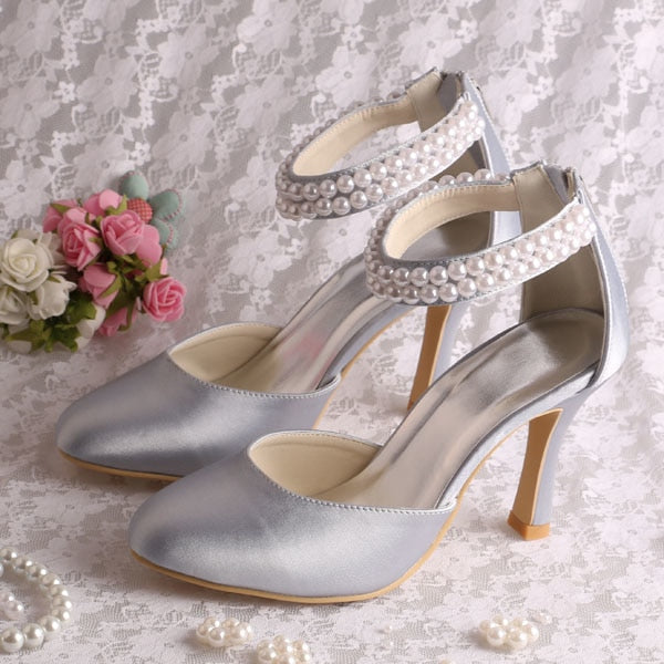 custom handmade pearl strap shoes bridal for wedding high heel women pumps zipper