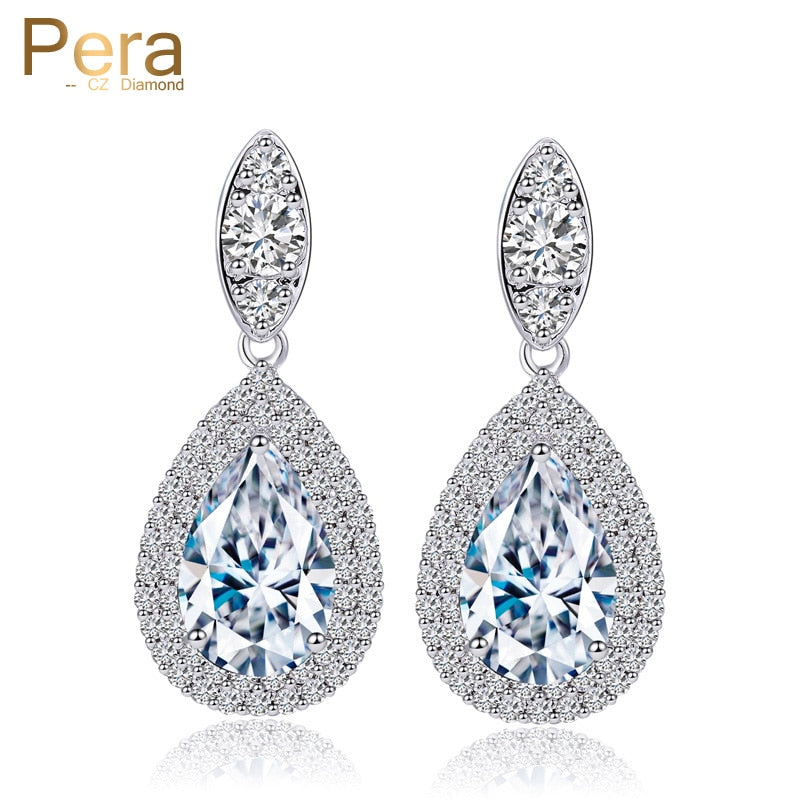 dubai women wedding costume jewelry white gold color cubic zirconia crystal big tear drop classic earrings for brides
