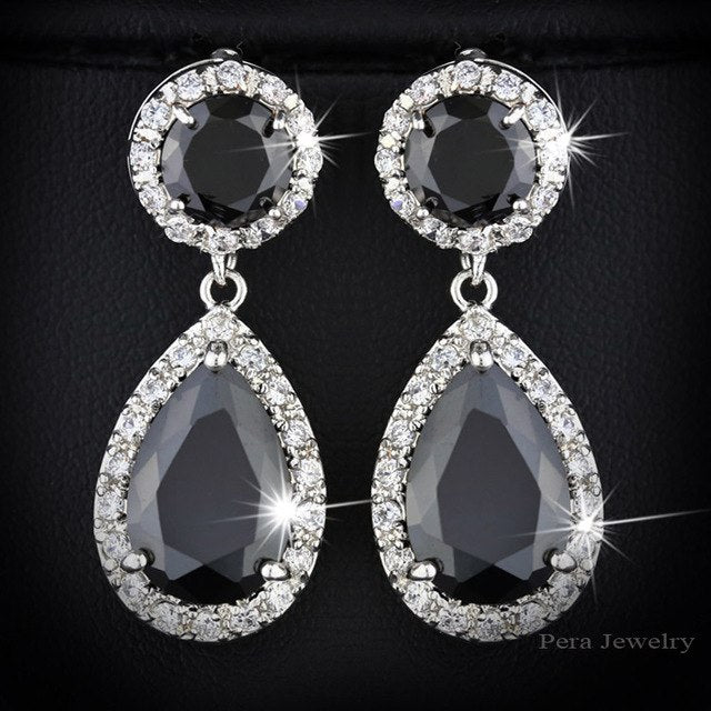 elegant big water drop design white gold color round royal blue cubic zirconia stone fashion women earrings jewelry black