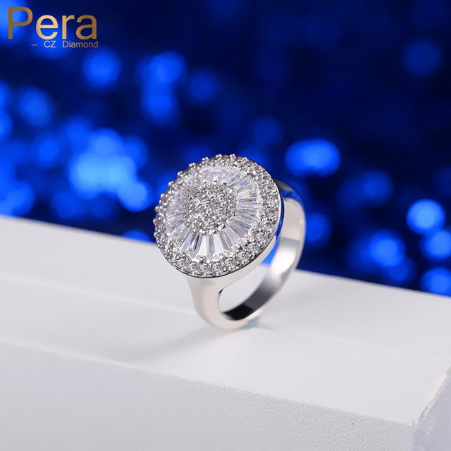 new fashion design big clear white micro pave aaa+ cubic zirconia sparkling round silver color engagement party ring