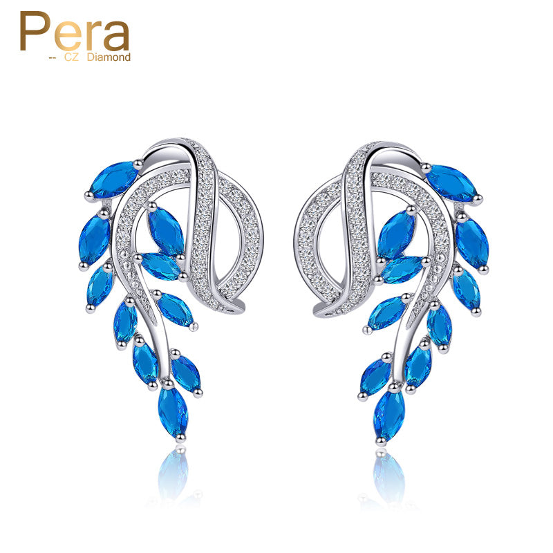 classic silver color royal jewelry elegant marquise blue drop cubic zirconia crystal big stud earrings for women