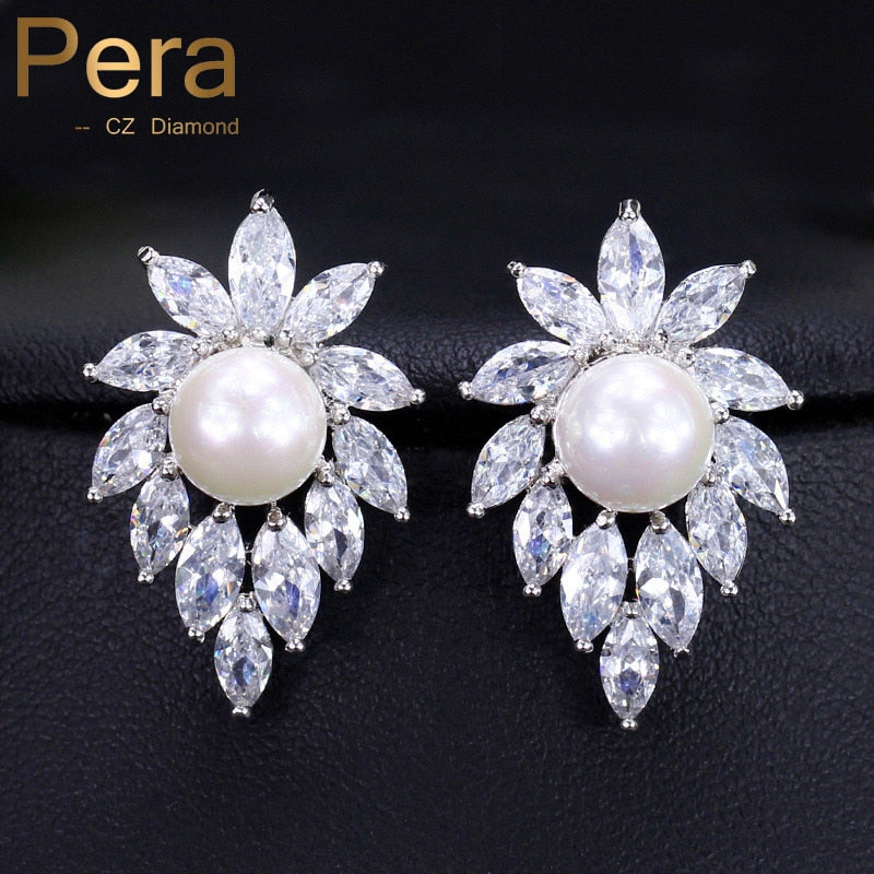 sterling silver big flower shape jewelry romantic cute women daily party stud earring with simulated pearl