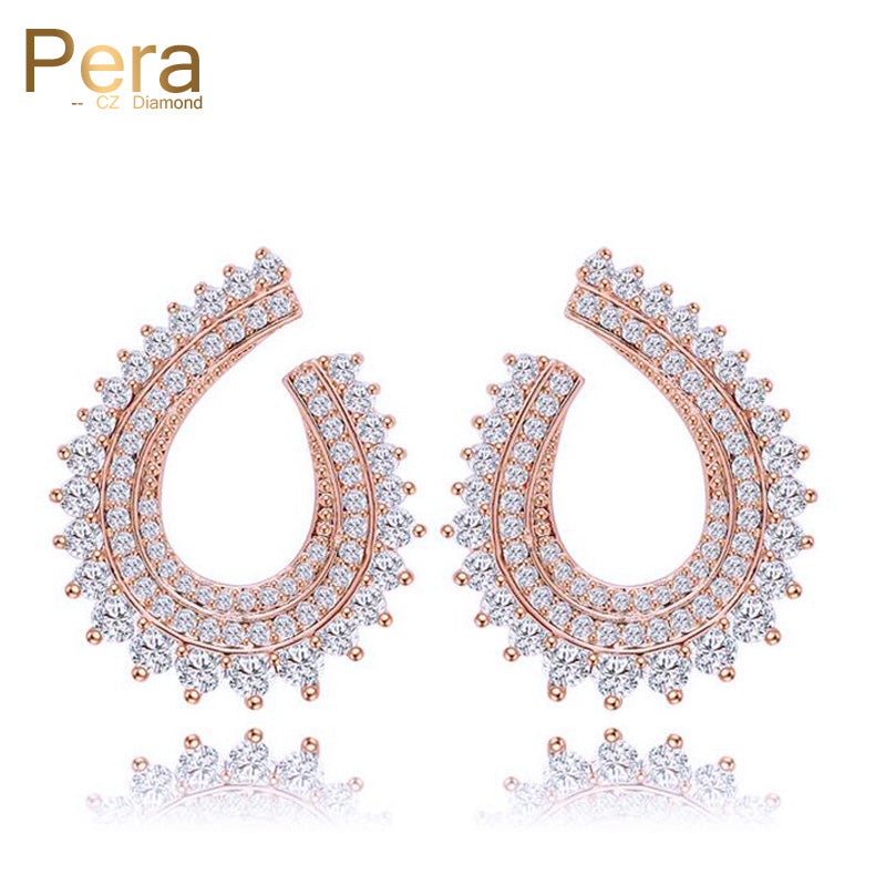 pera new design elegant female jewelry rose gold color big cubic zirconia stone micro pave cluster stud earrings for gift
