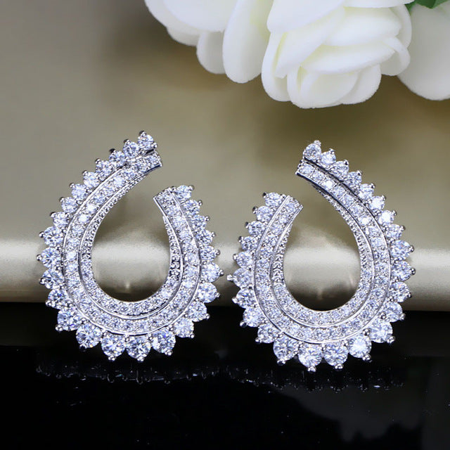 pera new design elegant female jewelry rose gold color big cubic zirconia stone micro pave cluster stud earrings for gift white gold color