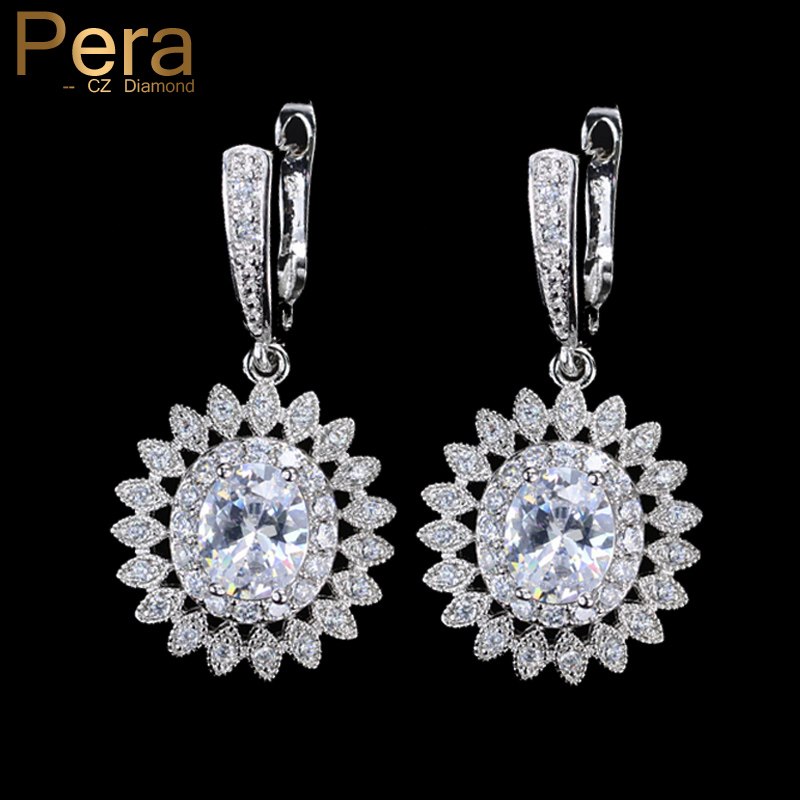 pera romantic cute dangling drop party jewelry big flower cubic zirconia hoop earring for ladies best friend girl gift