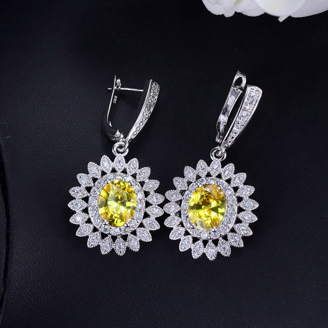 pera romantic cute dangling drop party jewelry big flower cubic zirconia hoop earring for ladies best friend girl gift yellow