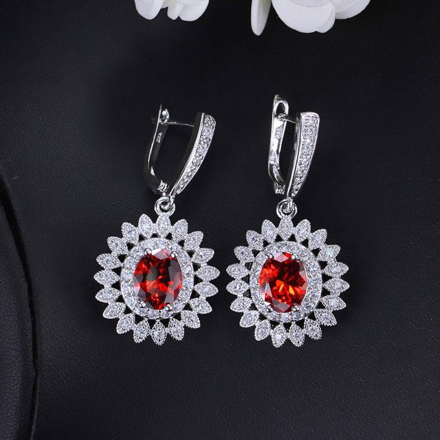 pera romantic cute dangling drop party jewelry big flower cubic zirconia hoop earring for ladies best friend girl gift red