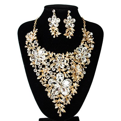 lan palace bridal jewelry set engagement necklace and earrings glass sets for party gold
