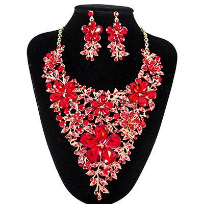 lan palace bridal jewelry set engagement necklace and earrings glass sets for party red