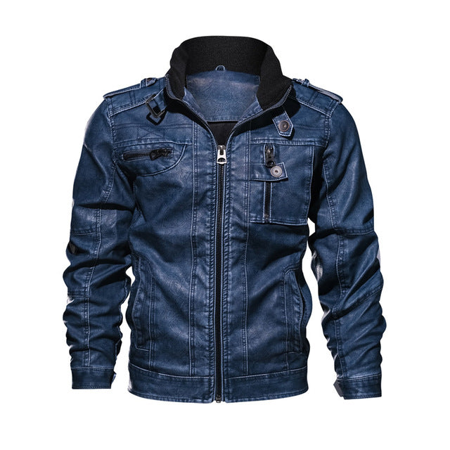 mens pu leather moto jacket men vintage autumn jackets coat stand collar windbreaker jacket