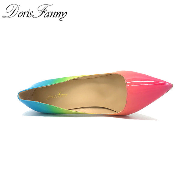 spring fancy women high heels pointed toe sexy stiletto rainbow heels