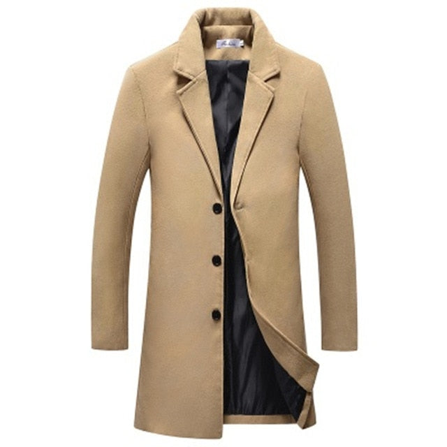 male warm in winter slim fit long business woolen overcoat