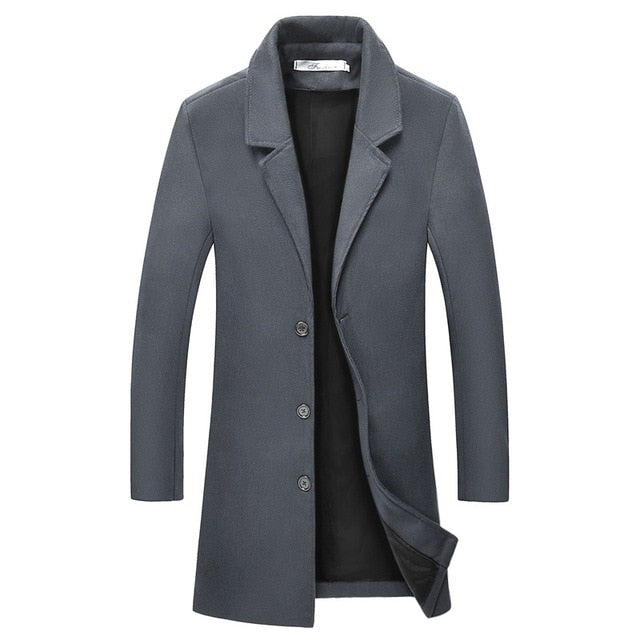 male warm in winter slim fit long business woolen overcoat