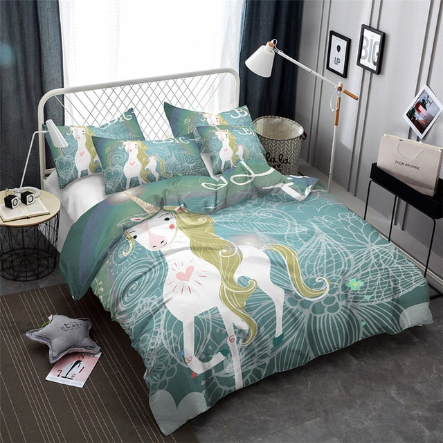 3d bedding set unicorn print duvet cover set