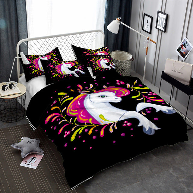 3d bedding set unicorn print duvet cover set