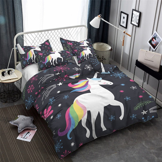 3d bedding set unicorn print duvet cover set