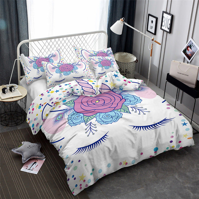 3d bedding set unicorn print duvet cover set