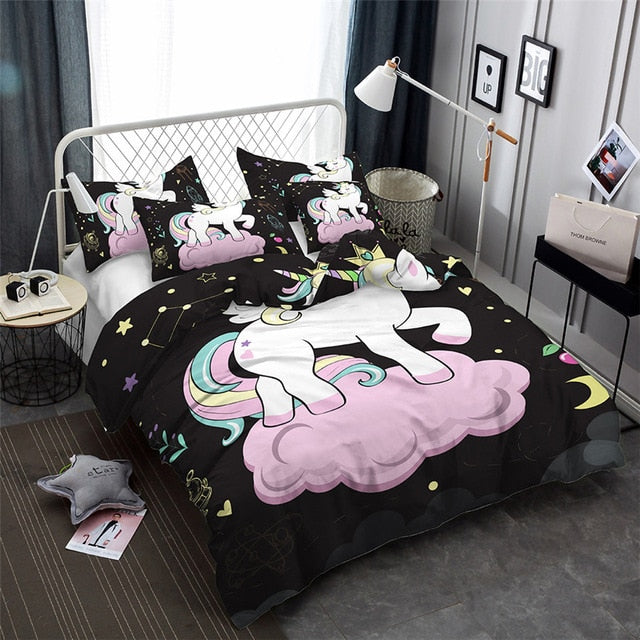 3d bedding set unicorn print duvet cover set