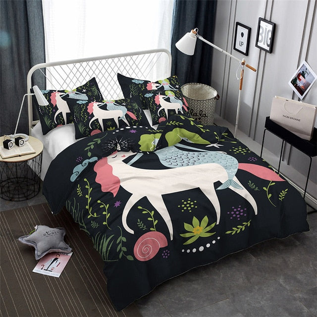 3d bedding set unicorn print duvet cover set