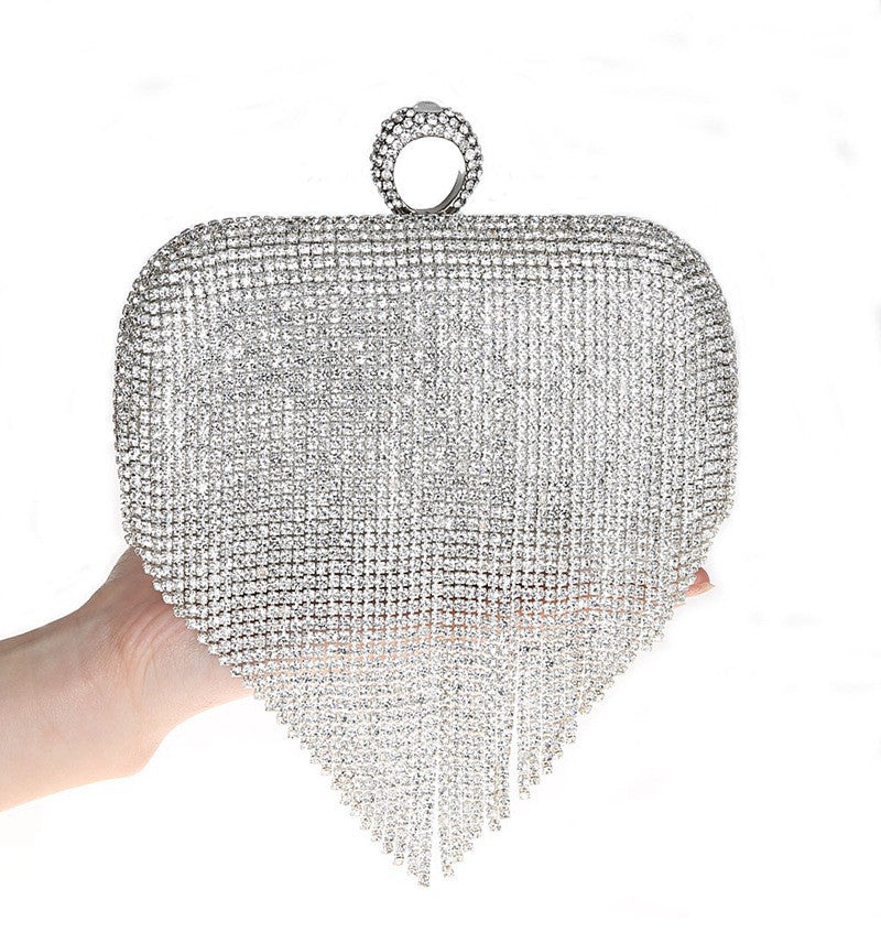 tassel rhinestone finger ring evening bags diamonds wedding handbags women day clutch mini purse bag with chain mixed color