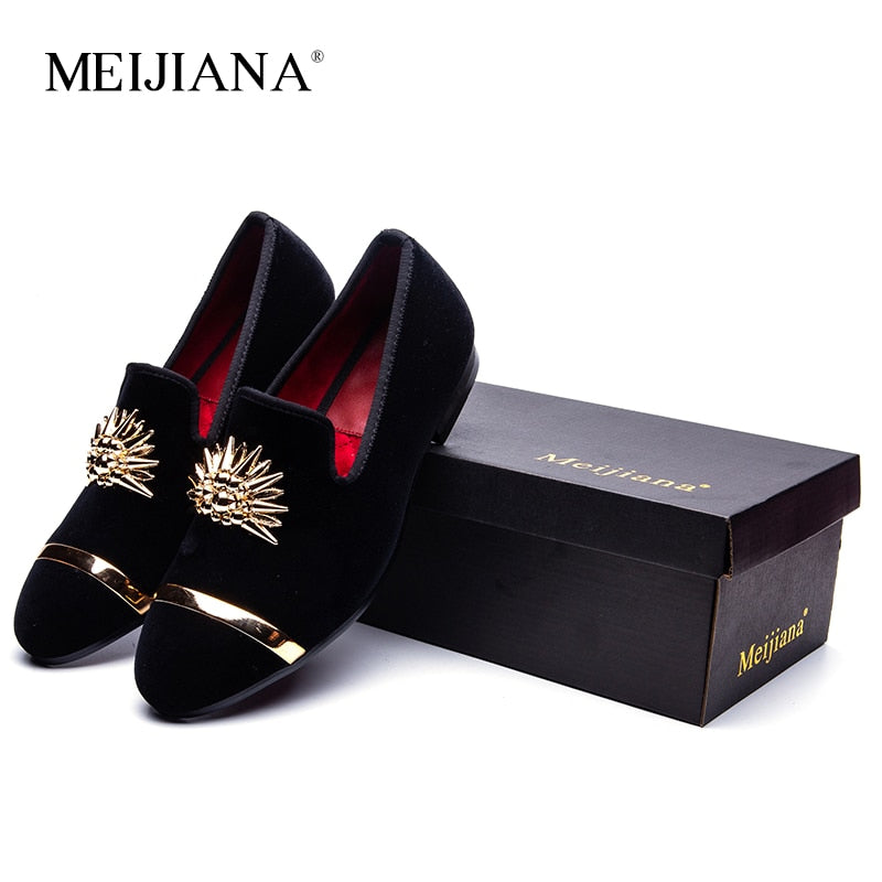 new fashion gold top and metal toe men velvet dress shoes