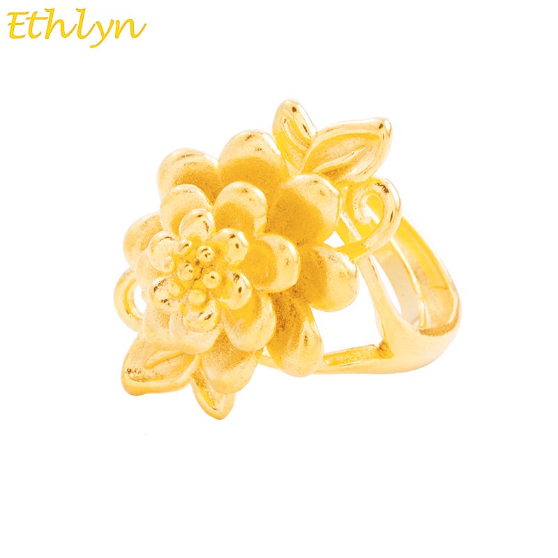 unique personality flower gold color ring african  wedding celebrities evening party luxury metal rings