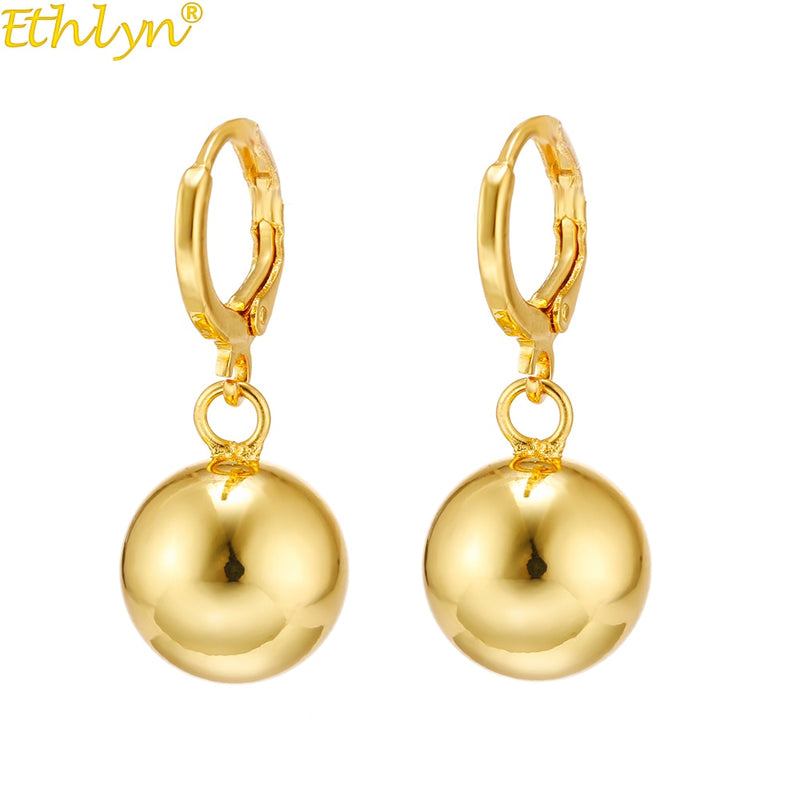 jewelry african yellow gold color/silver color bead earrings for women/girls round ball dangle earrings