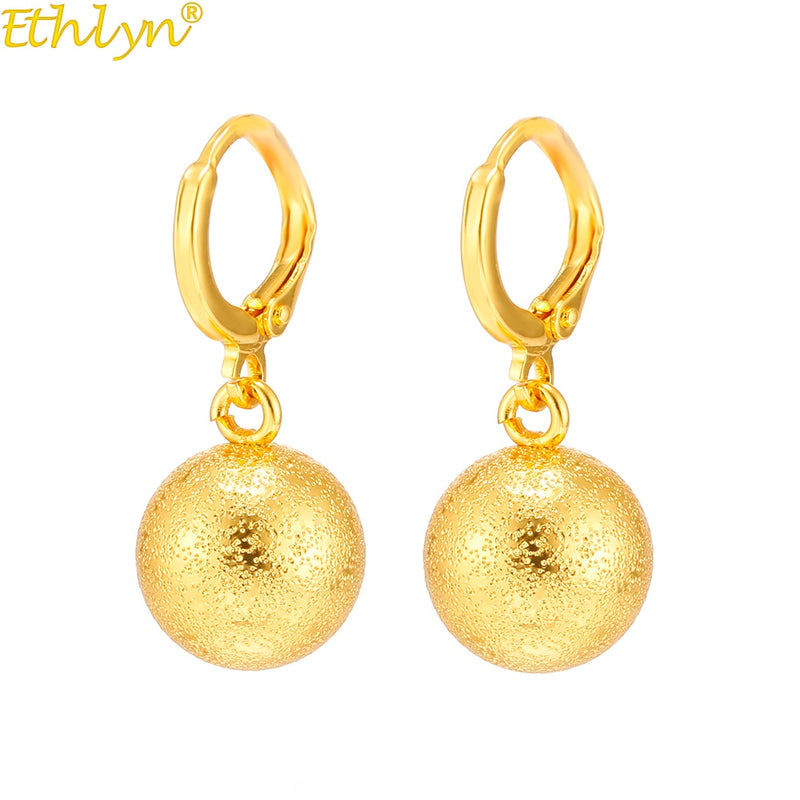 jewelry ethiopian arab yellow gold color bead earrings for women/girls round ball earrings