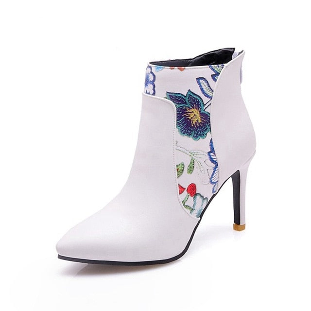 pu leather ankle boots for women winter flower boots