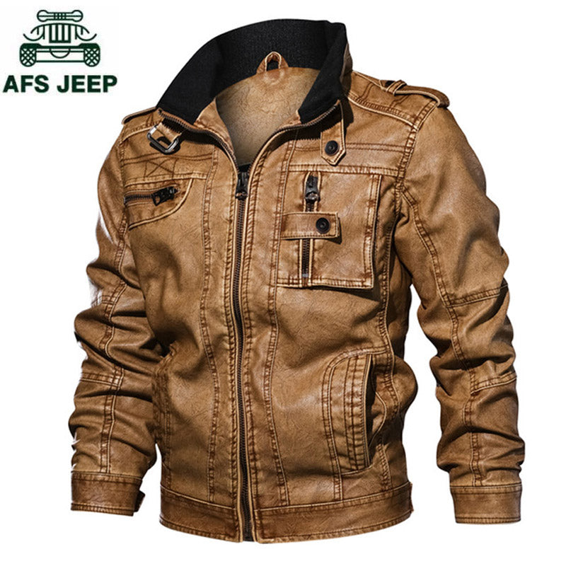 brand leather jacket men vintage causal pu leather