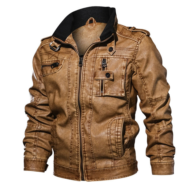 brand leather jacket men vintage causal pu leather