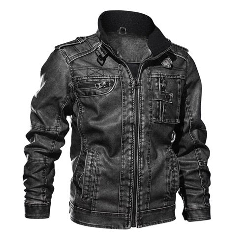 brand leather jacket men vintage causal pu leather
