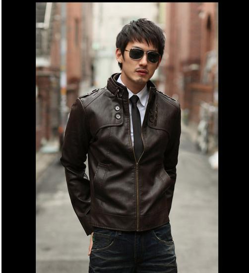 new men's fashion slim pu leather jacket