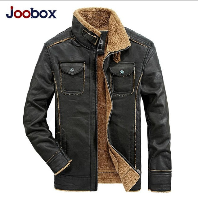 brand leather jacket men windproof thicken warm fur motorcycle leather jacket