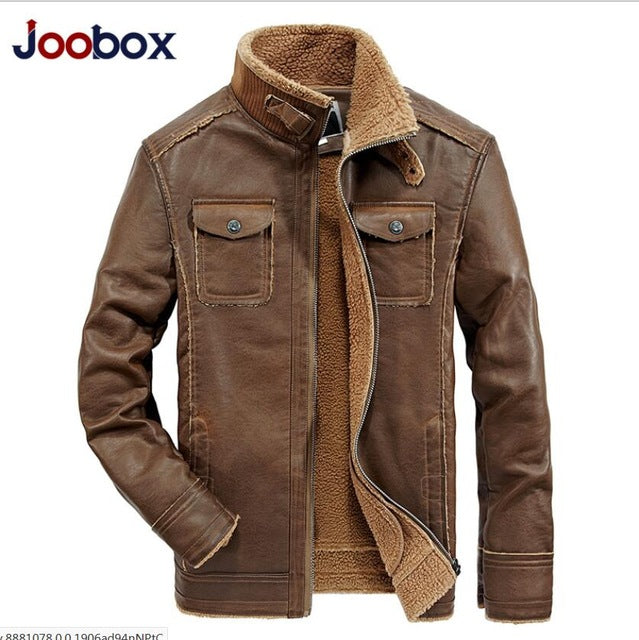 brand leather jacket men windproof thicken warm fur motorcycle leather jacket