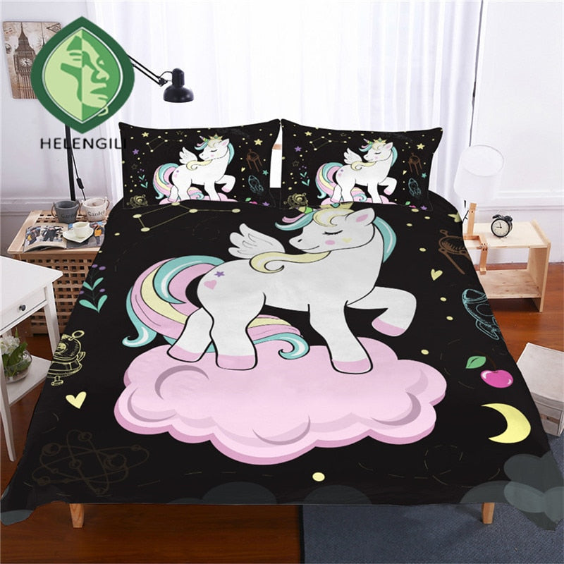 3d bedding set unicorn print duvet cover set