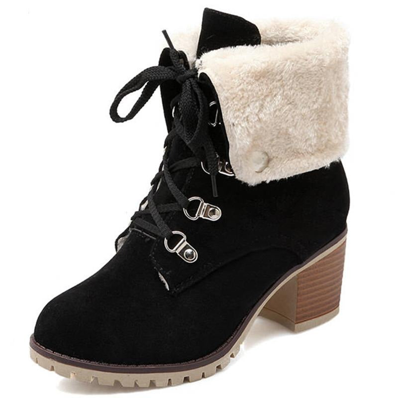 ankle boots women round toe flock lace up