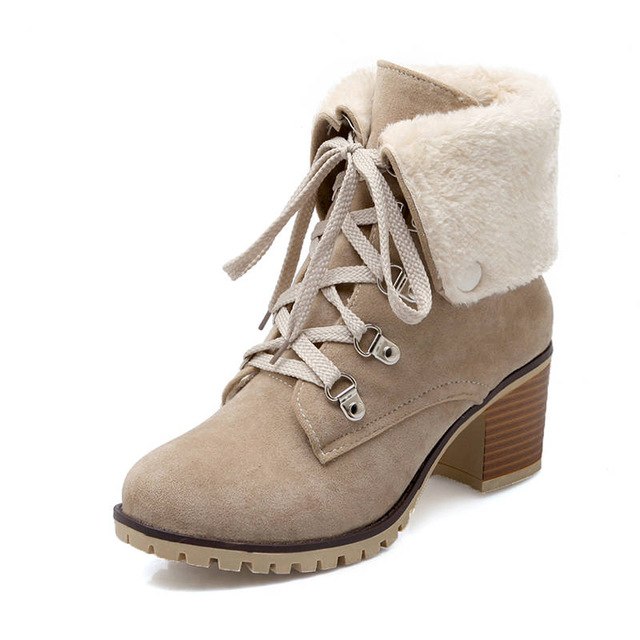 ankle boots women round toe flock lace up